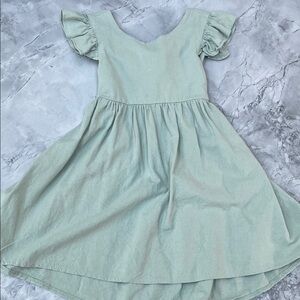 Girls Mint Green open-back linen dress